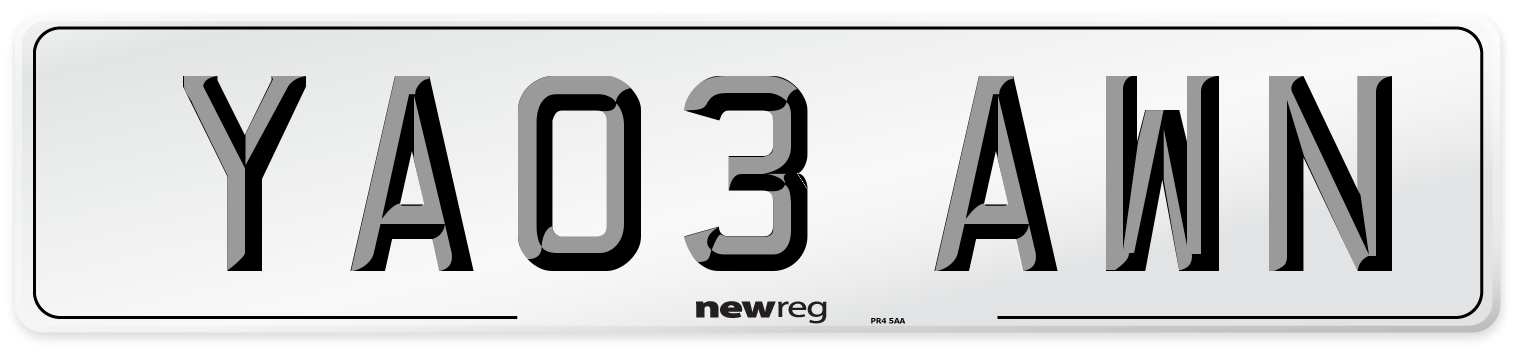 YA03 AWN Number Plate from New Reg